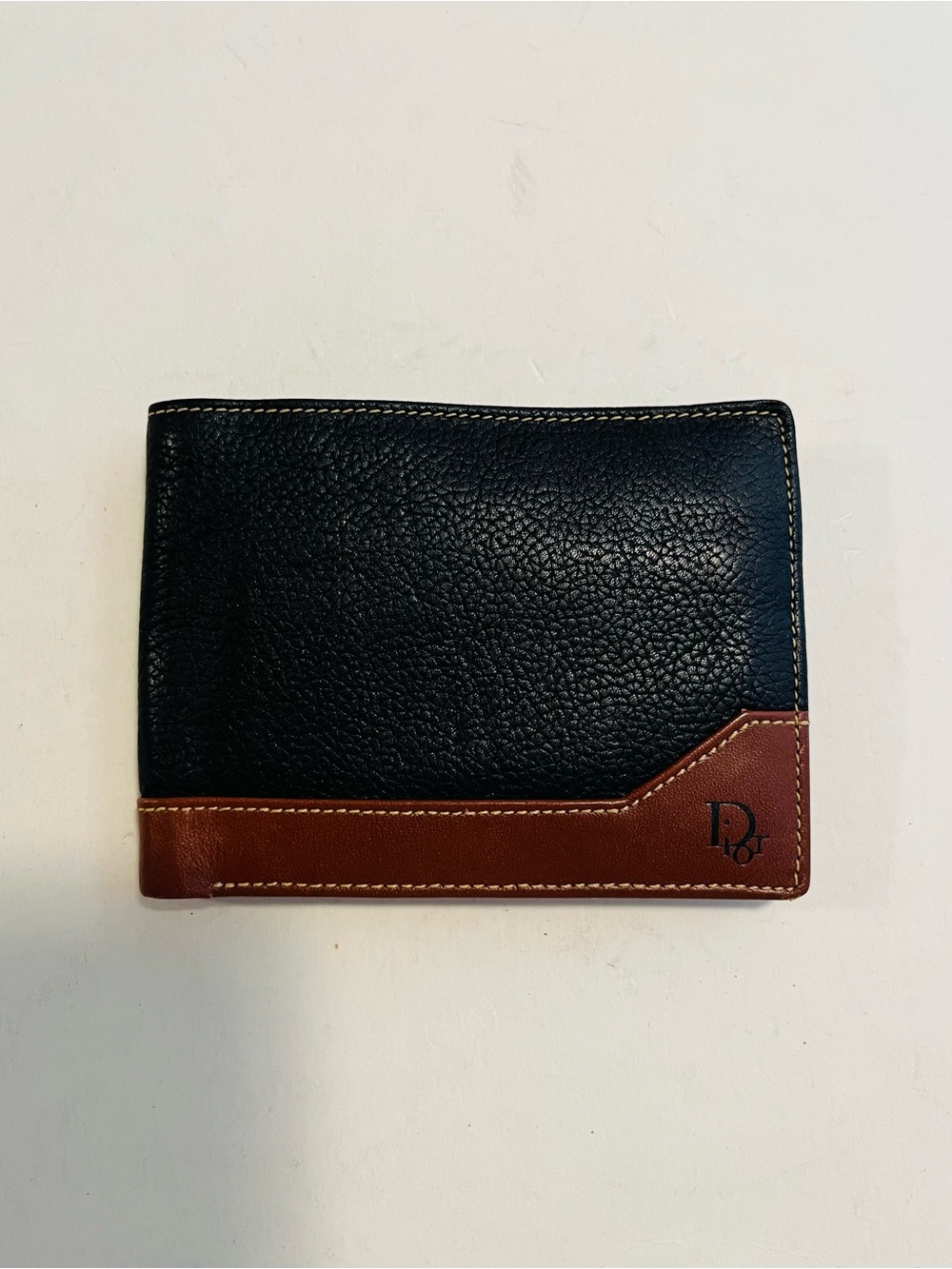 Christian Dior Men’s Classic Vintage Black/Brown Textured Leather Bifold Wallet